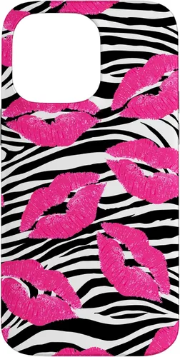 Vista 21 de Funda con estampado de labios de cebra rosa intenso y negro para iPhone 16 McBling