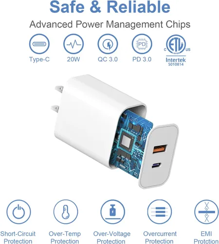 Vista 4 de Bloque de Cargador USB C Carga Rápida Adaptador Multipuerto iPhone 17 Bloque de Cargador 20W USB-C y Puerto USB-A para iPhone