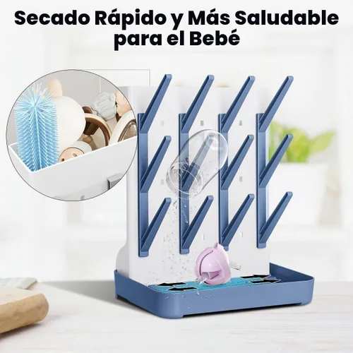 Vista 4 de Estante de secado de biberones: soporte vertical para botellas grandes que ahorra espacio, estante de secadora de pie Boon, accesorio para bebés