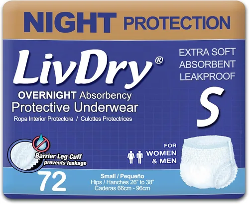 Vista 13 de LivDry Ropa interior para incontinencia XS para adultos, absorción de comodidad durante la noche, protección contra fugas, talla XS, paquete de 22
