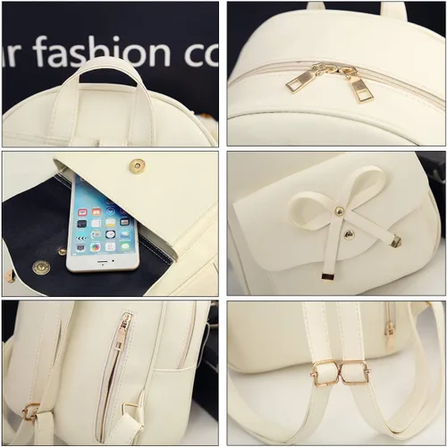 Vista 5 de ZGWJ Mini mochila de cuero con moño, mochila pequeña, linda mochila casual de viaje para niñas y mujeres, M, Mochilas tipo mochila