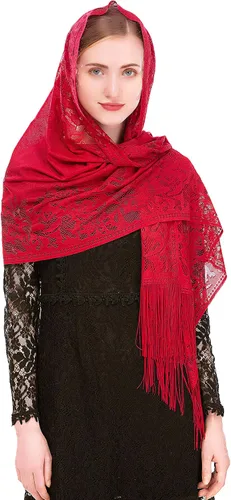 Vista 3 de PAMOR Bufanda de velo de capilla, velos de mantilla, chal rectangular con ribete de flecos