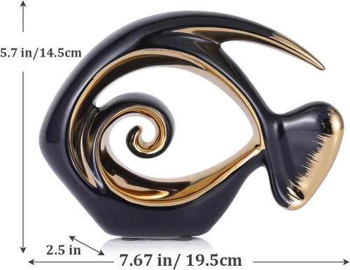 Vista 2 de Figuras de peces de cerámica de oro negro, decoración costera del hogar, centros de mesa modernos del océano para sala de estar, comedor, baño