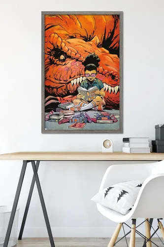 Vista 6 de Trends International Marvel Moon Girl & Devil Dinosaur - Póster de pared de lectura, 22.375 x 34 pulgadas, versión enmarcada de madera de granero