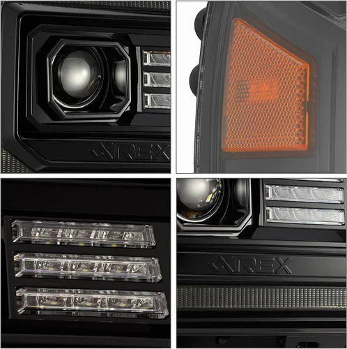 Vista 4 de AlphaRex serie luxx Alpha Negro Ajuste 14-18 GMC Sierra 1500/15-18 Sierra 2500HD/3500HD Faros delanteros LED DRL Tubo Proyector con luz de activación