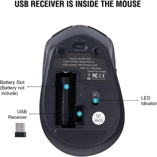 Vista 6 de Ratón inalámbrico, mouse inalámbrico silencioso de 2.4 G para laptop, mouse con 6 botones y 3 DPI ajustables para computadora, escritorio, MacBook