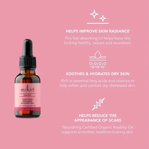 Vista 5 de Sukin Aceite de rosa mosqueta orgánico certificado, 0.85 fl oz