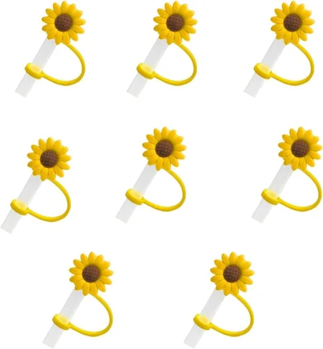 Vista 8 de Tapón de paja de girasol, tapones reutilizables a prueba de salpicaduras, herramienta de cocina, puntas de paja, cubierta de silicona, accesorio
