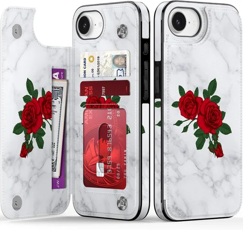 Vista 198 de LETO para iPhone 15 Pro Funda tipo cartera - Tapa tipo folio con patada - Diseños de moda - Tarjetero - Funda protectora para mujeres y niñas - 6.1