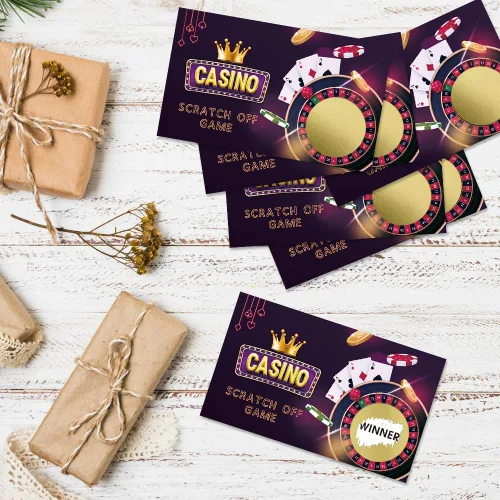 Vista 4 de 50 Psc Tarjetas de juego Casino para rascar, divertidas tarjetas de rascar de noche de casino para fiesta de apuestas, fiesta de cumpleaños, boletos