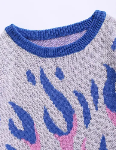 Vista 71 de ZAFUL Y2K - Suéter casual con estampado de llama estética para hombre, suéter de punto holgado, manga larga, cuello redondo