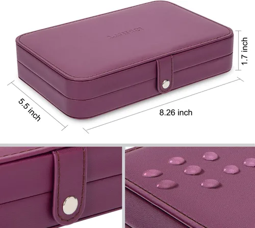 Vista 5 de LANDICI - Caja de joyería pequeña para mujeres y niñas, estuche organizador de joyería de viaje de cuero PU, soporte portátil para almacenamiento