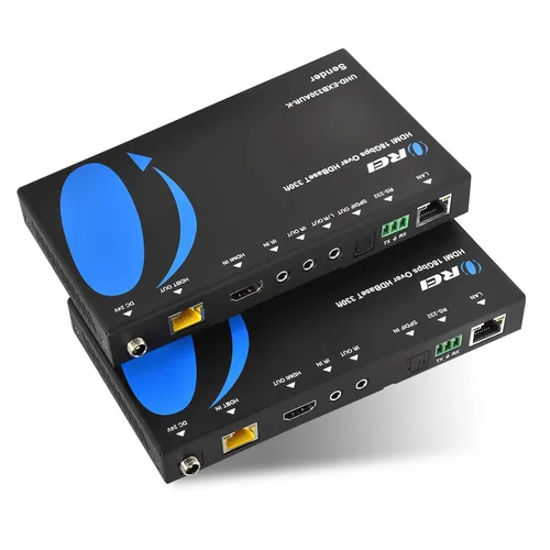 Vista 10 de OREI Ethernet a HDMI Balun 230ft 4K@60Hz, IR bidireccional, HDCP 2.2, HDBaseT Extensor HDMI 4K, receptor transmisor HDMI – 18 Gbps, HDR10, RS-232