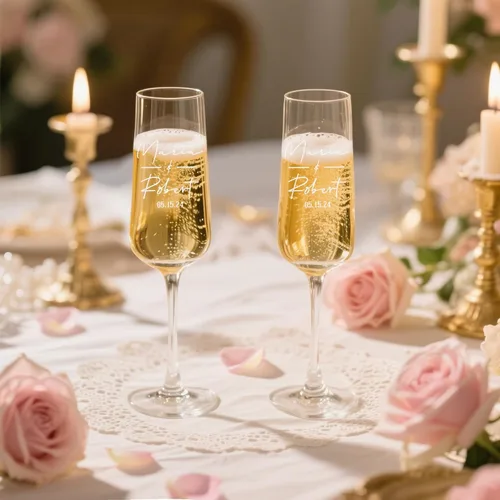 Vista 6 de Copas de champán de boda personalizadas, juego de 2, copas de brindis Mr & Mrs para novia y novio, nombre y fecha grabados, regalos personalizados