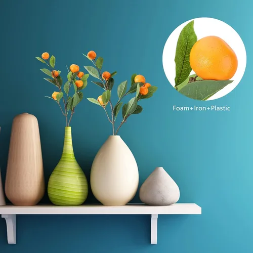 Vista 3 de 3 ramas artificiales de mandarina, rama naranja de simulación, rama de mandarina Kumquat, accesorios de frutas falsas realistas con hojas verdes