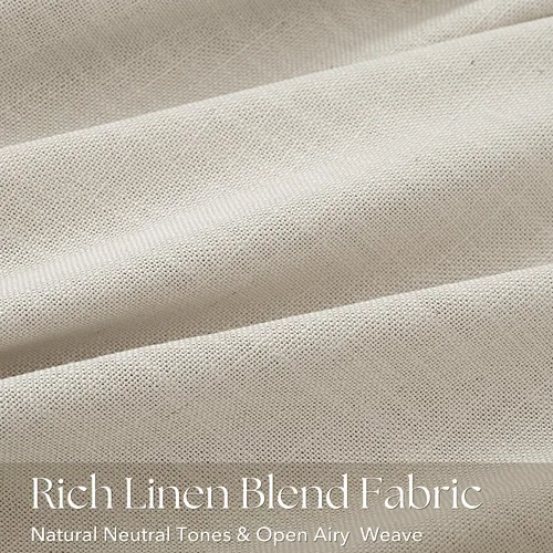 Vista 4 de Cortinas de lino de 63 pulgadas, juego de 2 paneles para sala de estar, beige natural, cortinas con pliegues pellizco entrenadas con memoria
