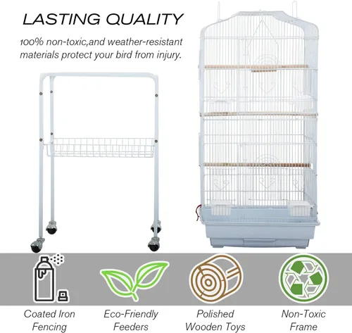 Vista 2 de Jaula para periquitos de 64 pulgadas con parte superior abierta, accesorios para jaula de loros con soporte rodante para cacatúas, periquitos