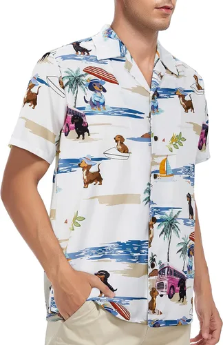 Vista 141 de Camisa hawaiana para hombre, con estampado floral, cómoda, con botones, casual, manga corta, ropa de playa para hombre