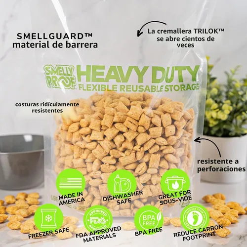 Vista 5 de Smelly Proof Bolsas Reutilizables de SERVICIO PESADO que se MANTIENEN DE PIE para Almacenamiento de Alimentos, Fabricadas en Estados Unidos, SIN