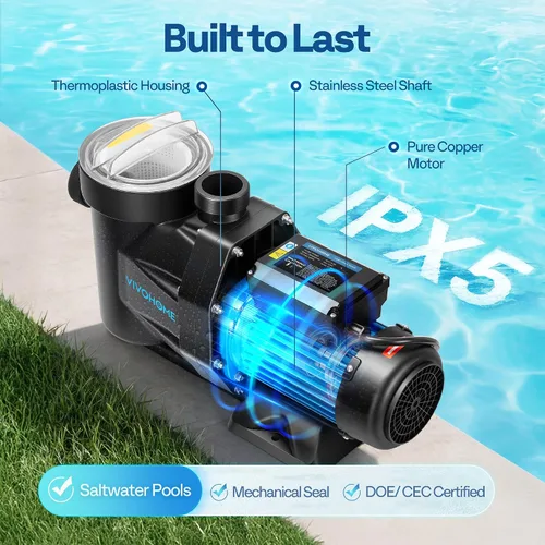 Vista 3 de VIVOHOME Bomba de piscina autoprimante potente de 1.5 HP 6360 GPH con interruptor de encendido/apagado para piscina enterrada/sobre el suelo
