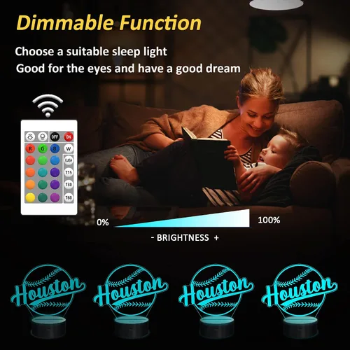 Vista 4 de Regalos de béisbol, luz nocturna de béisbol, lámpara de ilusión 3D para niños, regalo de 16 colores cambiantes, control remoto, iluminación