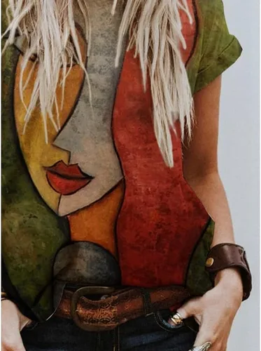 Vista 2 de Camiseta de pintura floral 3D de Van Gogh para mujer, famosa camiseta impresionista de pintura al óleo, camiseta estampada para mujer