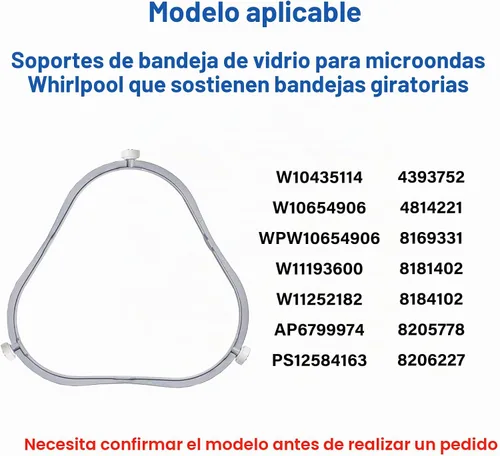 Vista 5 de 7.48 pulg. W11252182 Anillo de reemplazo de plato giratorio para microondas Whirlpool con rodillos 8206227 Soporte de charola de vidrio