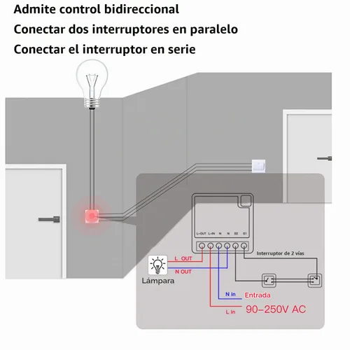 Vista 2 de Zigbee - Mini módulo de relé de interruptor inteligente WiFi, control de modo dual de 2 vías, interruptor de 16 A para automatización del hogar
