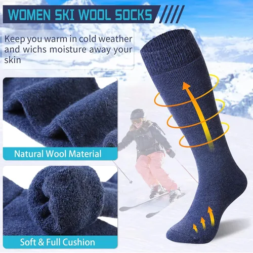 Vista 3 de DoSmart Calcetines altos de invierno para mujer, cálidos, de lana, acogedores, gruesos, para senderismo, esquí, cómodos, térmicos, 2 pares