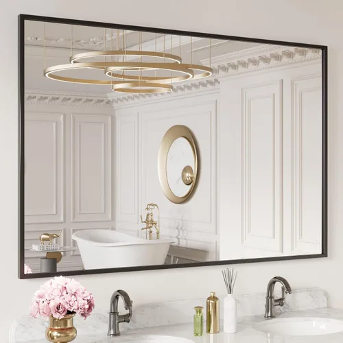 Vista 16 de LOAAO Espejo de Baño de Pared Rectangular Negro de 20"X30", Marco de Aleación de Aluminio Negro Mate, Vidrio Templado, se Cuelga Vertical u