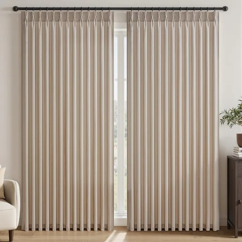 Vista 14 de 2 paneles de cortinas plisadas de lino beige de 84 pulgadas de largo, para dormitorio y sala de estar, cortina plisada con ganchos y pestaña trasera