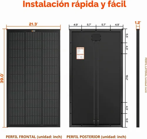 Vista 2 de RICH SOLAR Panel solar monocristalino de celda 9BB de 100 vatios, 12 voltios, batería de carga de módulo solar de alta eficiencia para caravana