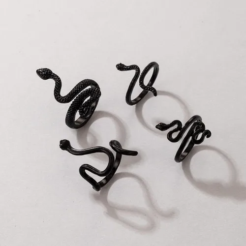 Vista 7 de Snake Ring Stackable Rings for Women Silver Ring Set Adjustable Gold Snake Ring Black Snake Jewelry Set Gothic Jewelry For Women Halloween B4