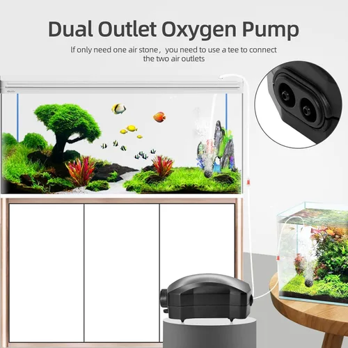 Vista 4 de Aquarium Air Pump Single Outlet/Dual Outlet Adjustable Aerator with Accessories for 10-100 Gallon Fish Tank