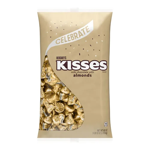 Vista 3 de HERSHEY'S KISSES - Bolsa a granel de chocolate con leche con almendras y caramelos, 60 onzas Hershey Kisses a granel, Kosher y sin gluten