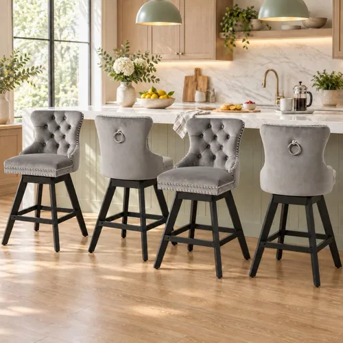 Vista 28 de Juego de 2 taburetes de bar giratorios modernos, taburetes de bar de 26.6 pulgadas de altura de mostrador beige con respaldo para isla de cocina