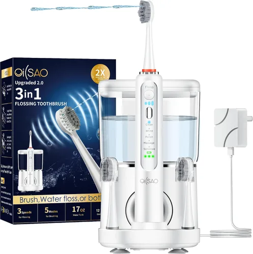 Vista 7 de Cepillo de dientes eléctrico con hilo dental de agua, avanzado 2.0 cepillo de dientes combinado en uno con 5 modos de cepillo y 3 velocidades