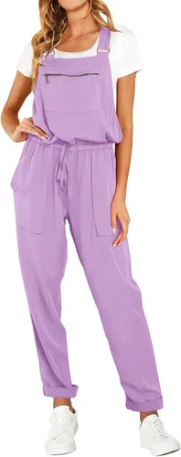 Vista 4 de ReachMe Overol con pechera ajustable para mujer, estilo casual, holgado, con bolsillos