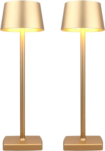 Vista 10 de Paquete de 2 lámparas de mesa LED inalámbricas recargables, lámpara de escritorio alimentada por batería de 5200 mAh, luz de metal portátil USB