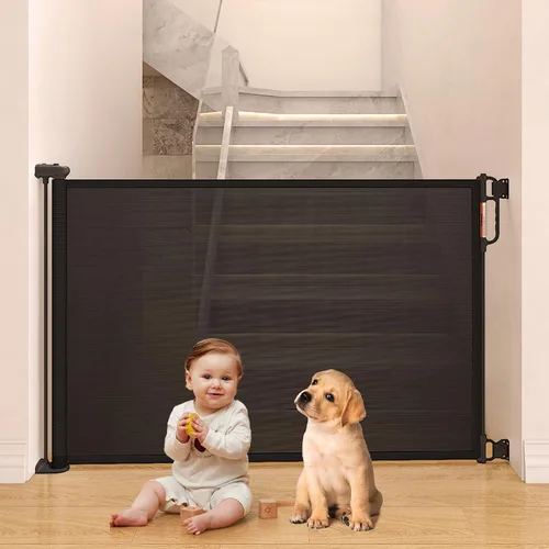 Vista 8 de Momcozy - Puerta retráctil para seguridad de bebés y niños, altura de 33 pulgadas, se extiende hasta 55 pulgadas de ancho, adecuada para escaleras