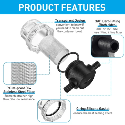 Vista 3 de 1 Piece Water Pump Strainer 3/8 ID Hose Barb with Mesh Filter Screen