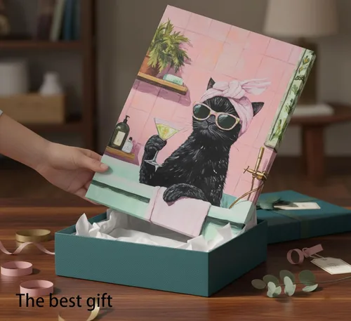 Vista 8 de Divertido lienzo de baño negro con diseño de gato negro para pared, póster de lindo gato en la bañera, pintura de animales caprichosos, imagen