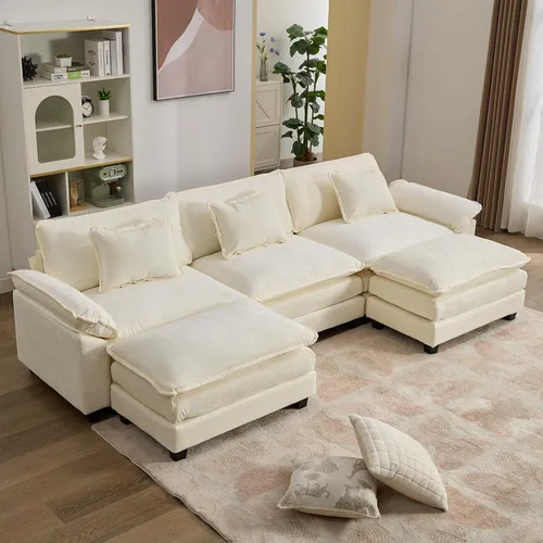 Vista 42 de IPKIG 117" Modular Sectional Cloud Couch, Modern L-Shaped Sofa with Ottoman Blanco beige