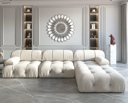 Vista 18 de JACH - Sofá modular convertible de 104 pulgadas, sofás minimalistas de terciopelo de mediados de siglo, sofá ancho de 3 asientos moderno de lujo