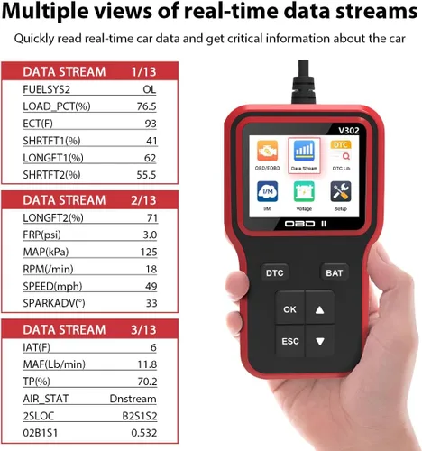 Vista 3 de Escáner OBD2 con probador de batería, herramienta de diagnóstico de automóvil para verificar la luz del motor y limpiar códigos de error, lector
