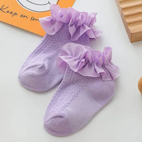 Vista 5 de Calcetines de princesa para recién nacidos, con volantes de encaje, para niñas pequeñas