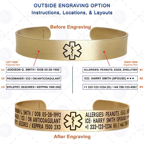 Vista 13 de Pulsera de identificación de alerta médica, acero inoxidable 316L, personaliza y personaliza, selecciona un tamaño de muñeca, de 6 a 9 pulgadas