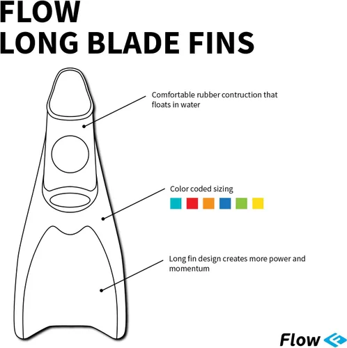 Vista 4 de Flow - Aletas largas de goma prémium para natación y entrenamiento de regazo, tallas juveniles para niños, hombres jóvenes y mujeres