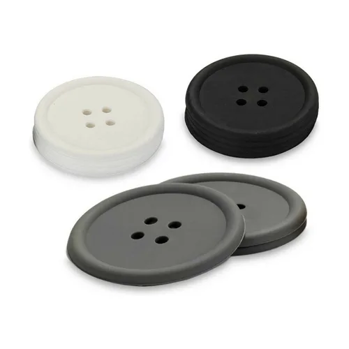 Vista 3 de Posavasos Kinvara Blanco Negro Gris Silicona Plástico Botón 9 x 2 x 9 cm 8,8 x 8,8 x 0,05 cm 8 x 0,05 x 8 cm 9 x 1,8 x 9 cm Set
