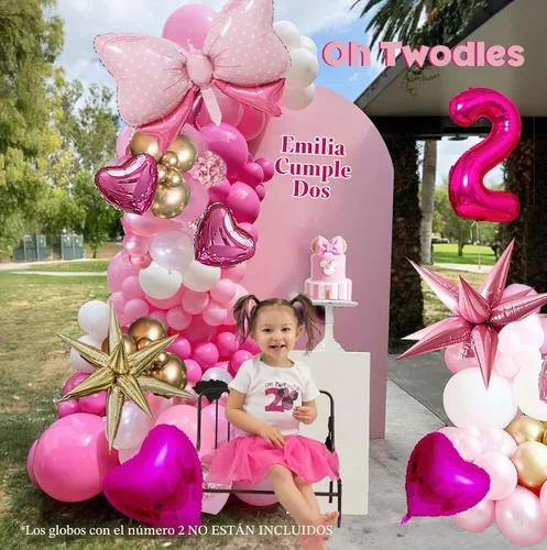 Vista 5 de Kit de arco de guirnalda de globos rosa y dorado, 140 piezas de globos de papel de aluminio de estrella con arco para temática de ratón de dibujos